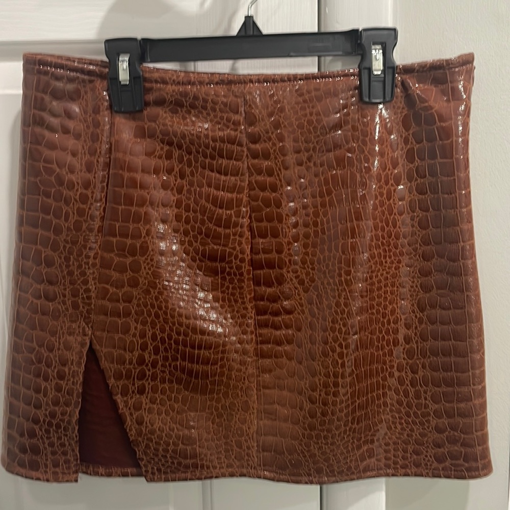 Brown croc mini skirt